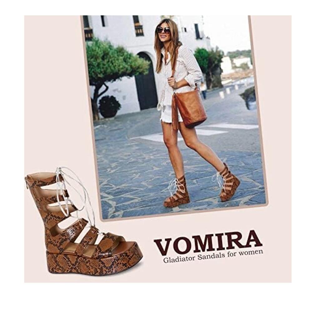 Women Summer Platform Sandals Open Toe Lace-up Cutout Gladiator Size 8